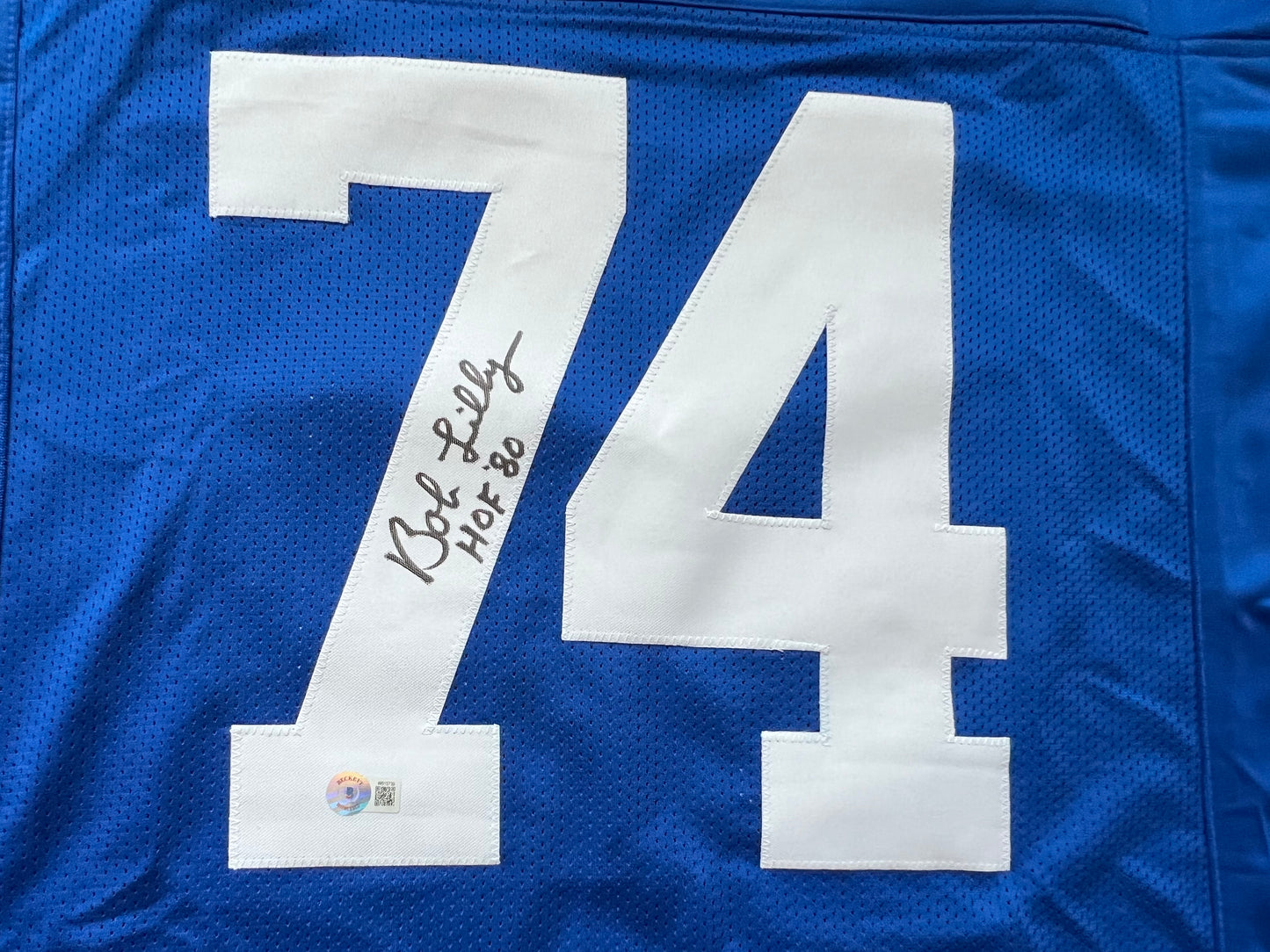BOB LILLY SIGNED BLUE JERSEY Size 2XL Dallas Cowboys w/HOF 80 BAS COA