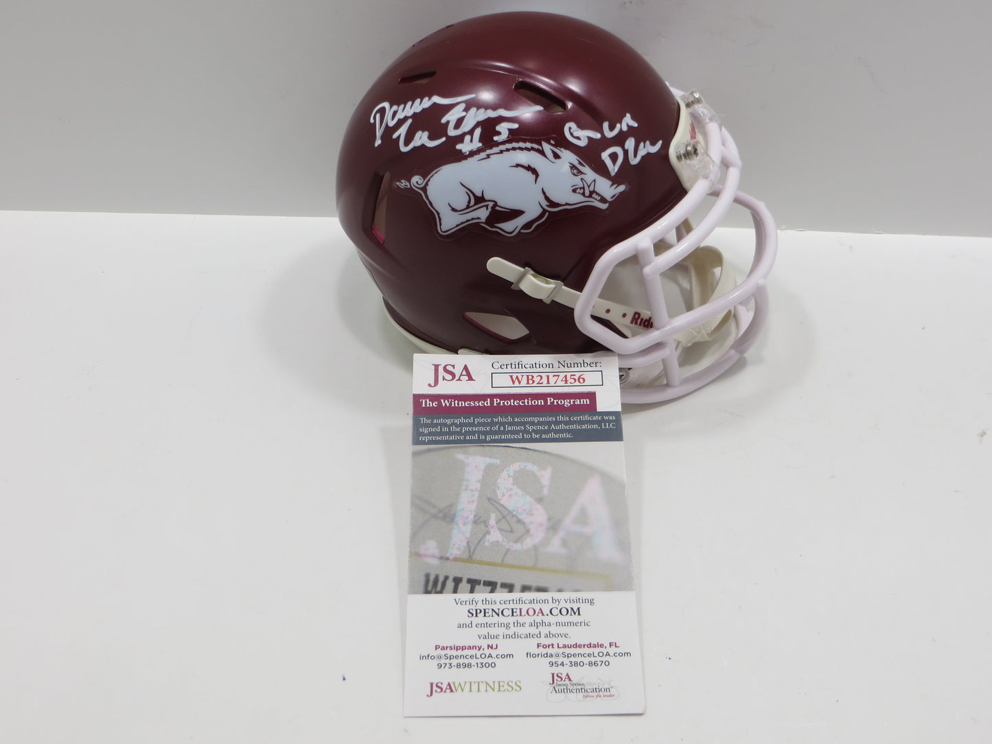DARREN McFADDEN SIGNED ARKANSAS RAZORBACKS Riddell MINI HELMET wRunDMC BAS