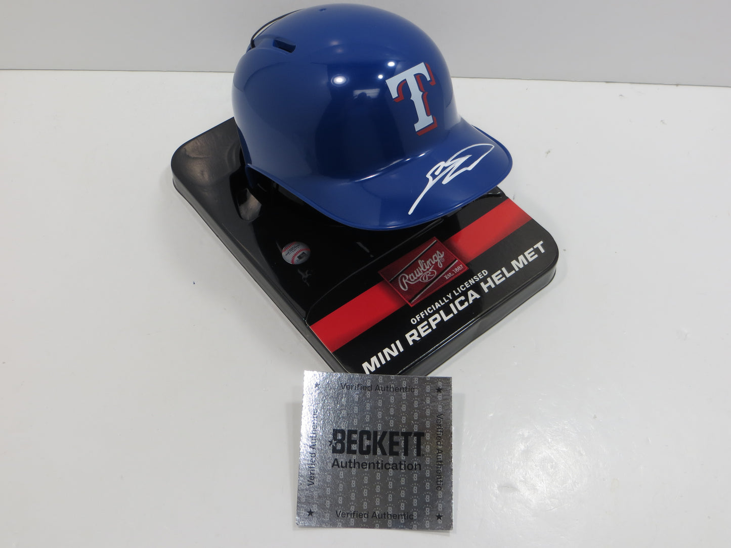 SEBASTIAN WALCOTT SIGNED TEXAS RANGERS MINI RAWLINGS BATTING HELMET BAS