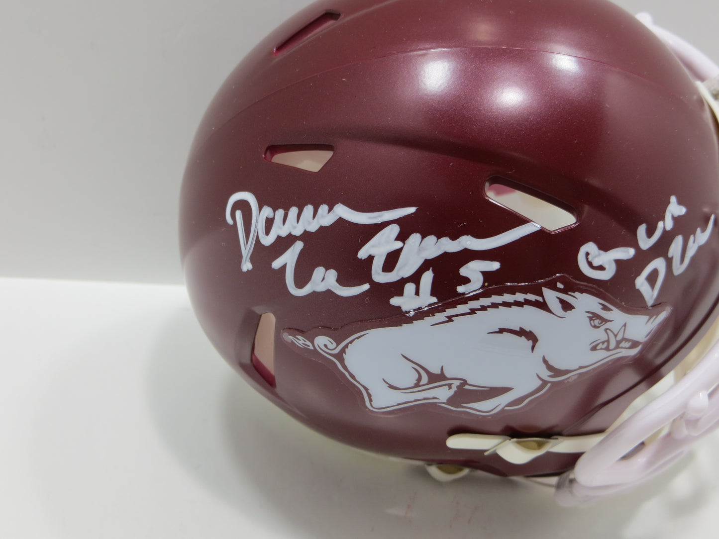 DARREN McFADDEN SIGNED ARKANSAS RAZORBACKS Riddell MINI HELMET wRunDMC BAS