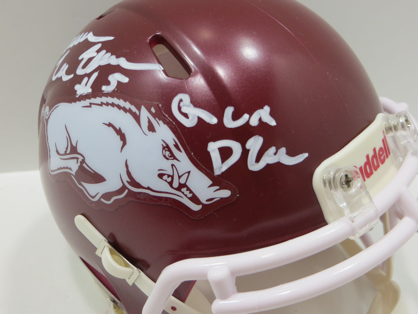 DARREN McFADDEN SIGNED ARKANSAS RAZORBACKS Riddell MINI HELMET wRunDMC BAS