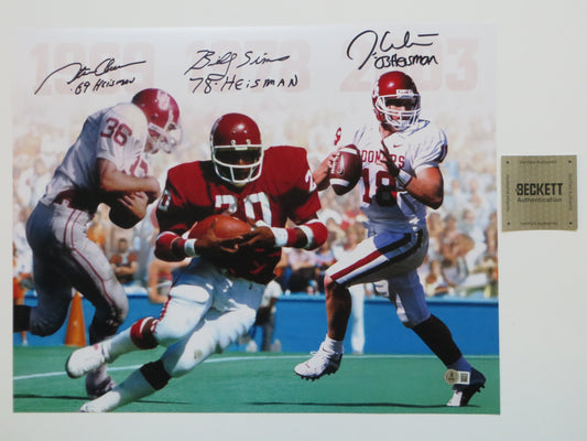 OKLAHOMA OU SOONERS HEISMAN BILLY SIMS STEVE OWENS JASON WHITE SIGNED Custom 16x20 BAS