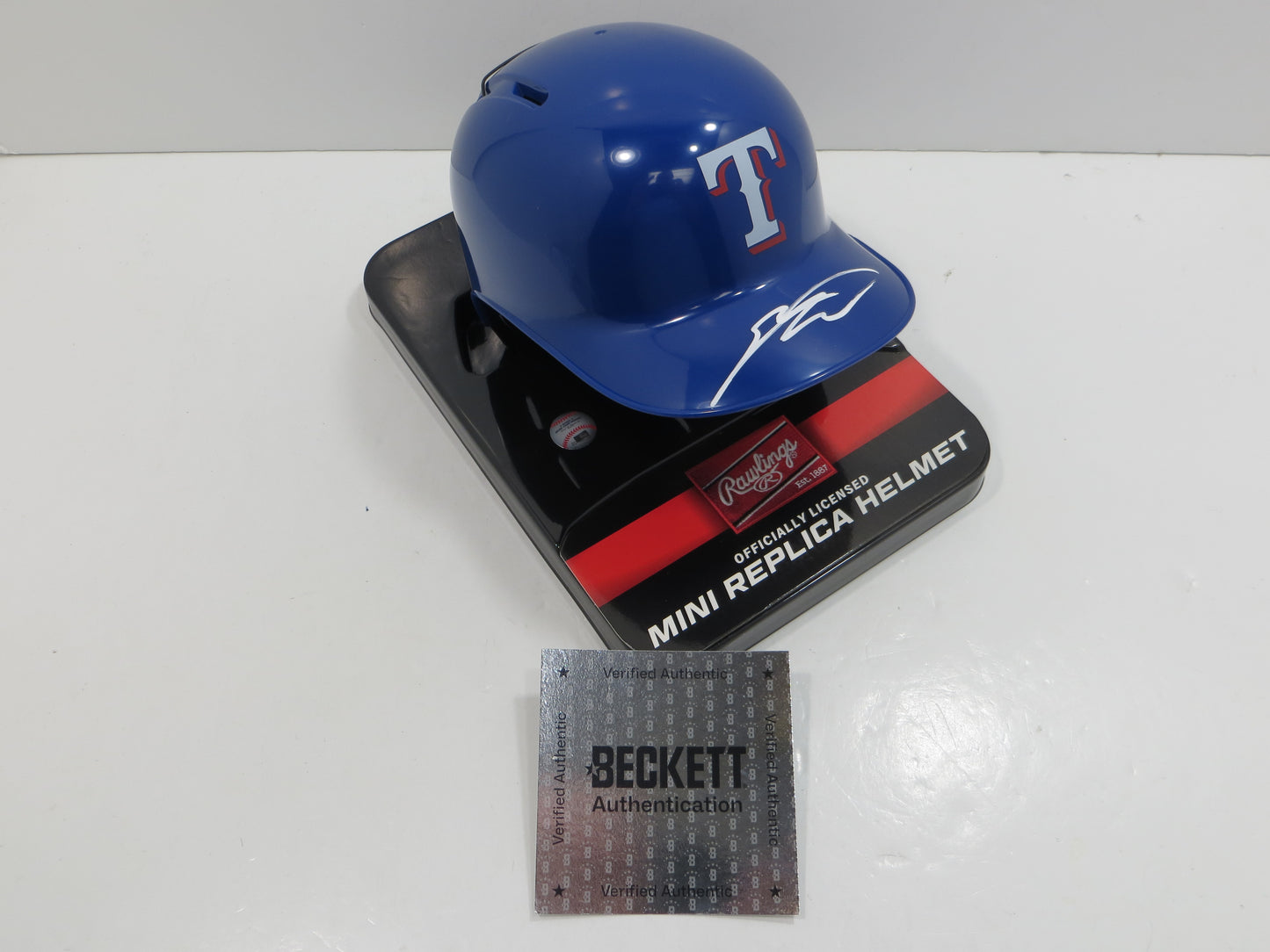 SEBASTIAN WALCOTT SIGNED TEXAS RANGERS MINI RAWLINGS BATTING HELMET BAS
