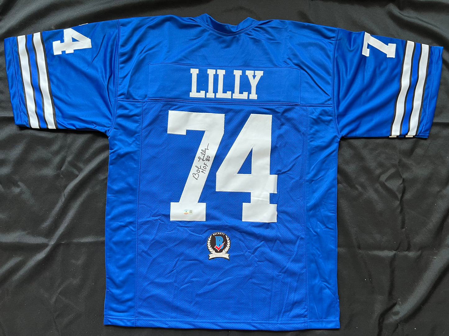 BOB LILLY SIGNED BLUE JERSEY Size 2XL Dallas Cowboys w/HOF 80 BAS COA
