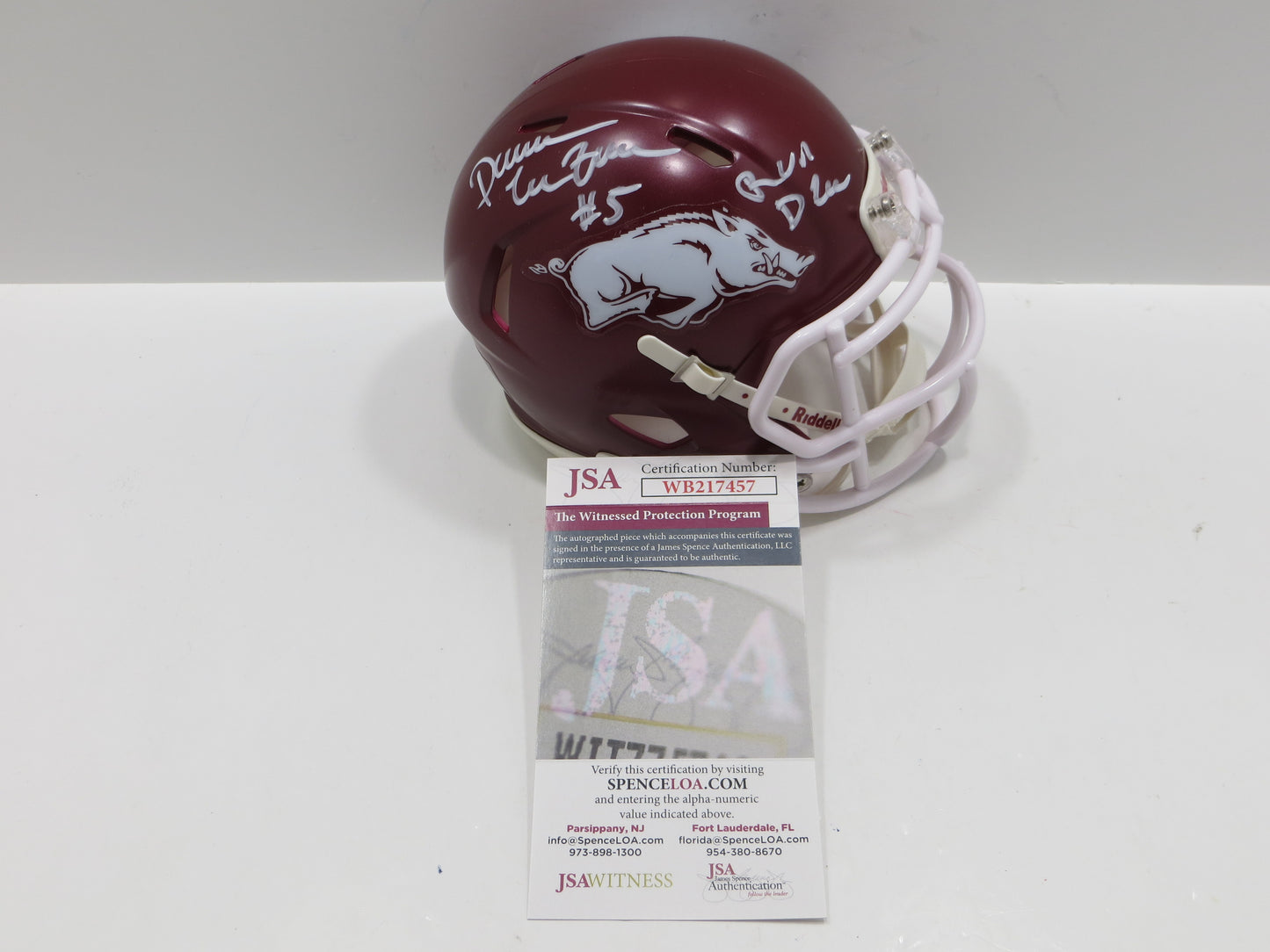 DARREN McFADDEN SIGNED ARKANSAS RAZORBACKS Riddell MINI HELMET wRunDMC BAS