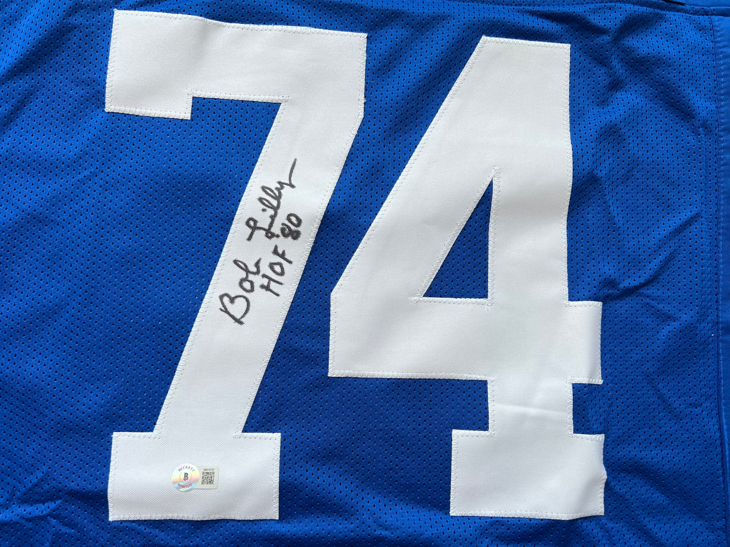 BOB LILLY SIGNED BLUE JERSEY Size 2XL Dallas Cowboys w/HOF 80 BAS COA