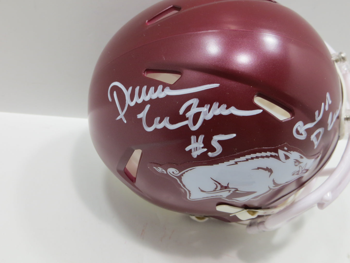 DARREN McFADDEN SIGNED ARKANSAS RAZORBACKS Riddell MINI HELMET wRunDMC BAS
