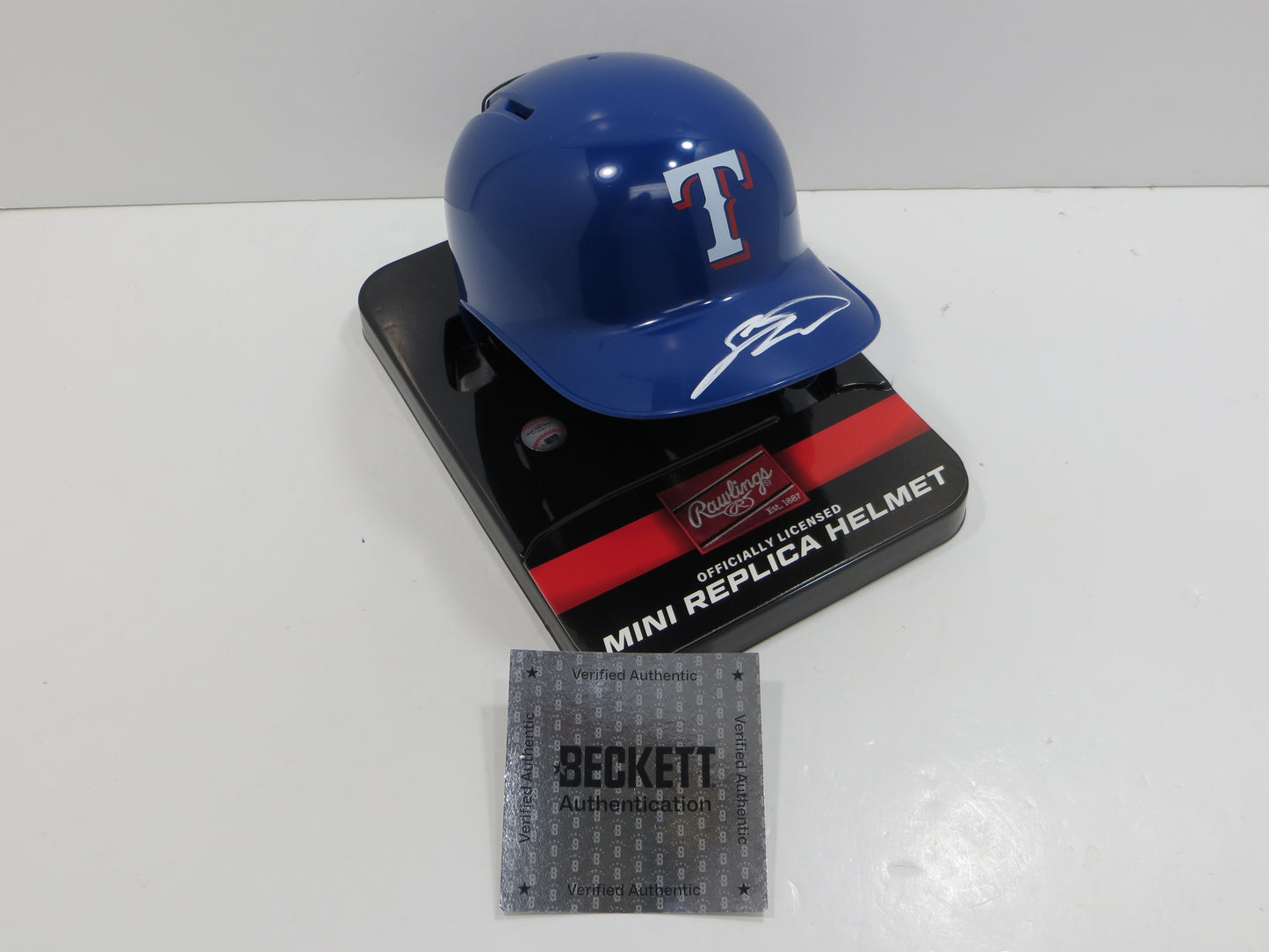 SEBASTIAN WALCOTT SIGNED TEXAS RANGERS MINI RAWLINGS BATTING HELMET BAS