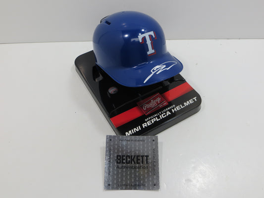 SEBASTIAN WALCOTT SIGNED TEXAS RANGERS MINI RAWLINGS BATTING HELMET BAS