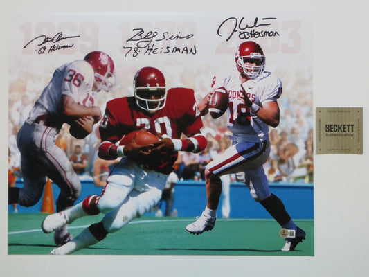 OKLAHOMA OU SOONERS HEISMAN BILLY SIMS STEVE OWENS JASON WHITE SIGNED Custom 16x20 BAS