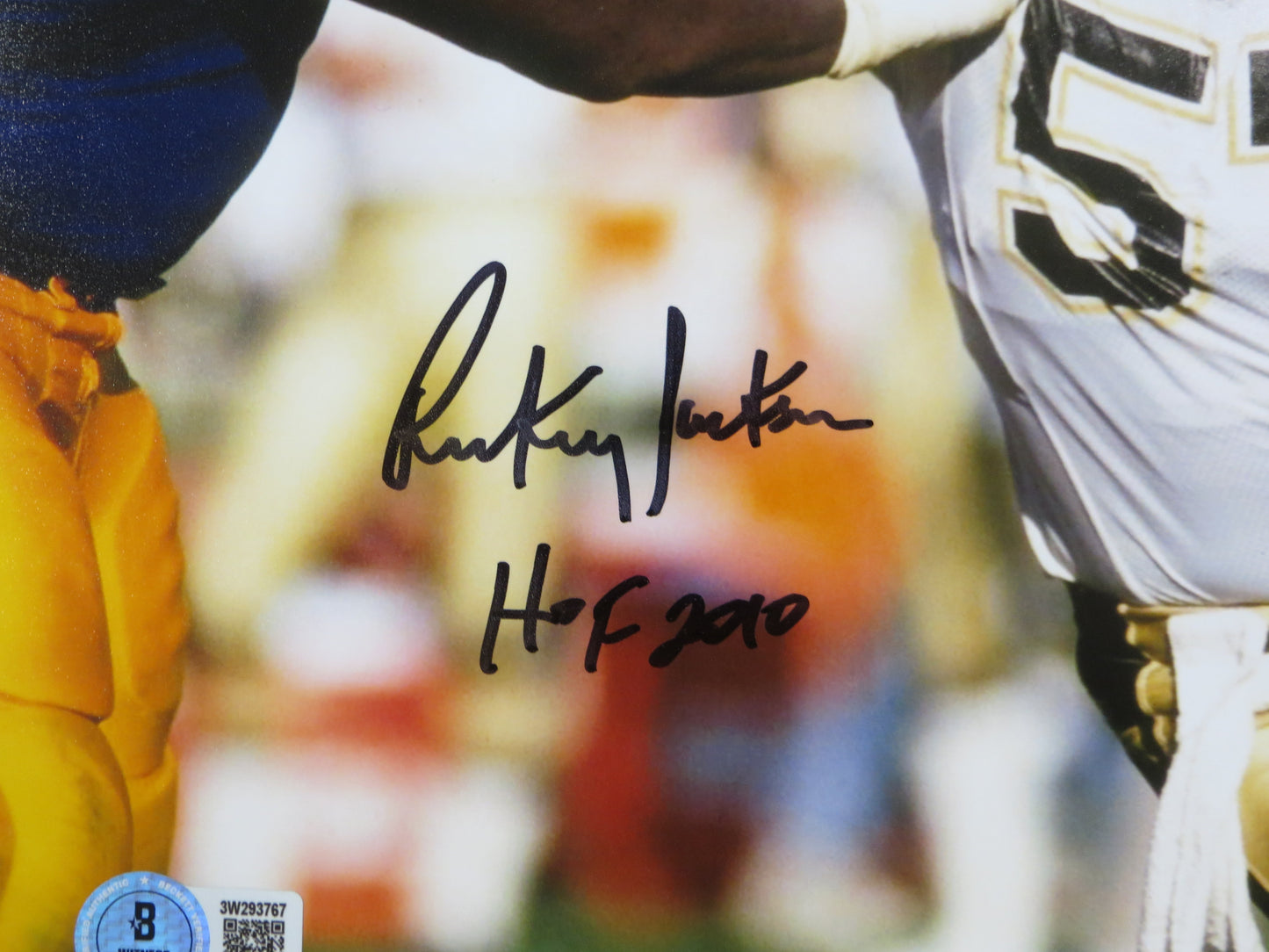 RICKEY JACKSON NEW ORLEANS SAINTS SIGNED 8x10 PHOTO vs RAMS w/HOF2010 BAS
