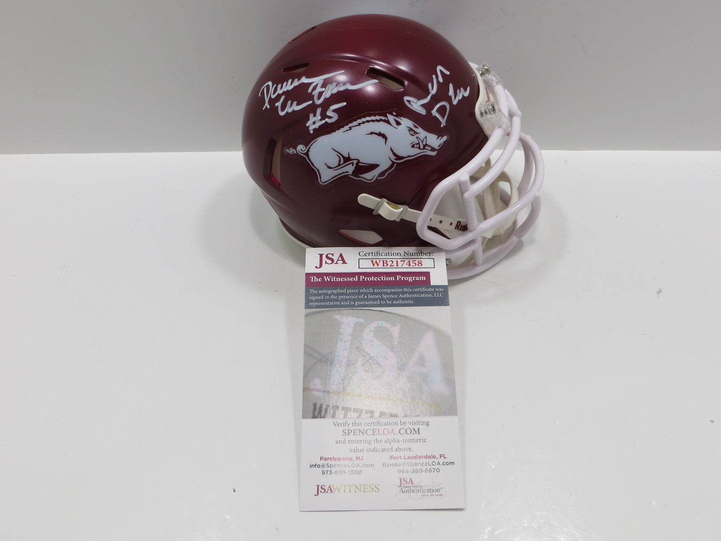 DARREN McFADDEN SIGNED ARKANSAS RAZORBACKS Riddell MINI HELMET wRunDMC BAS