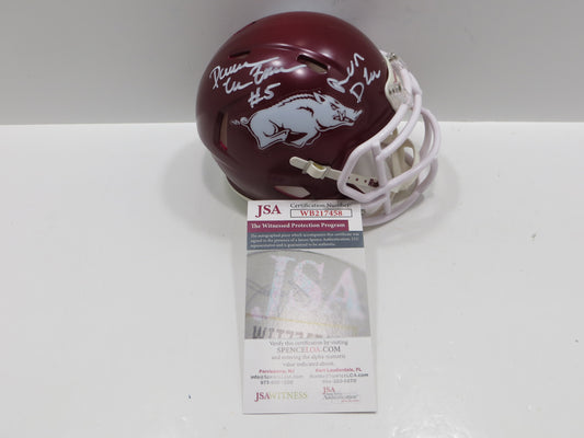 DARREN McFADDEN SIGNED ARKANSAS RAZORBACKS Riddell MINI HELMET wRunDMC BAS