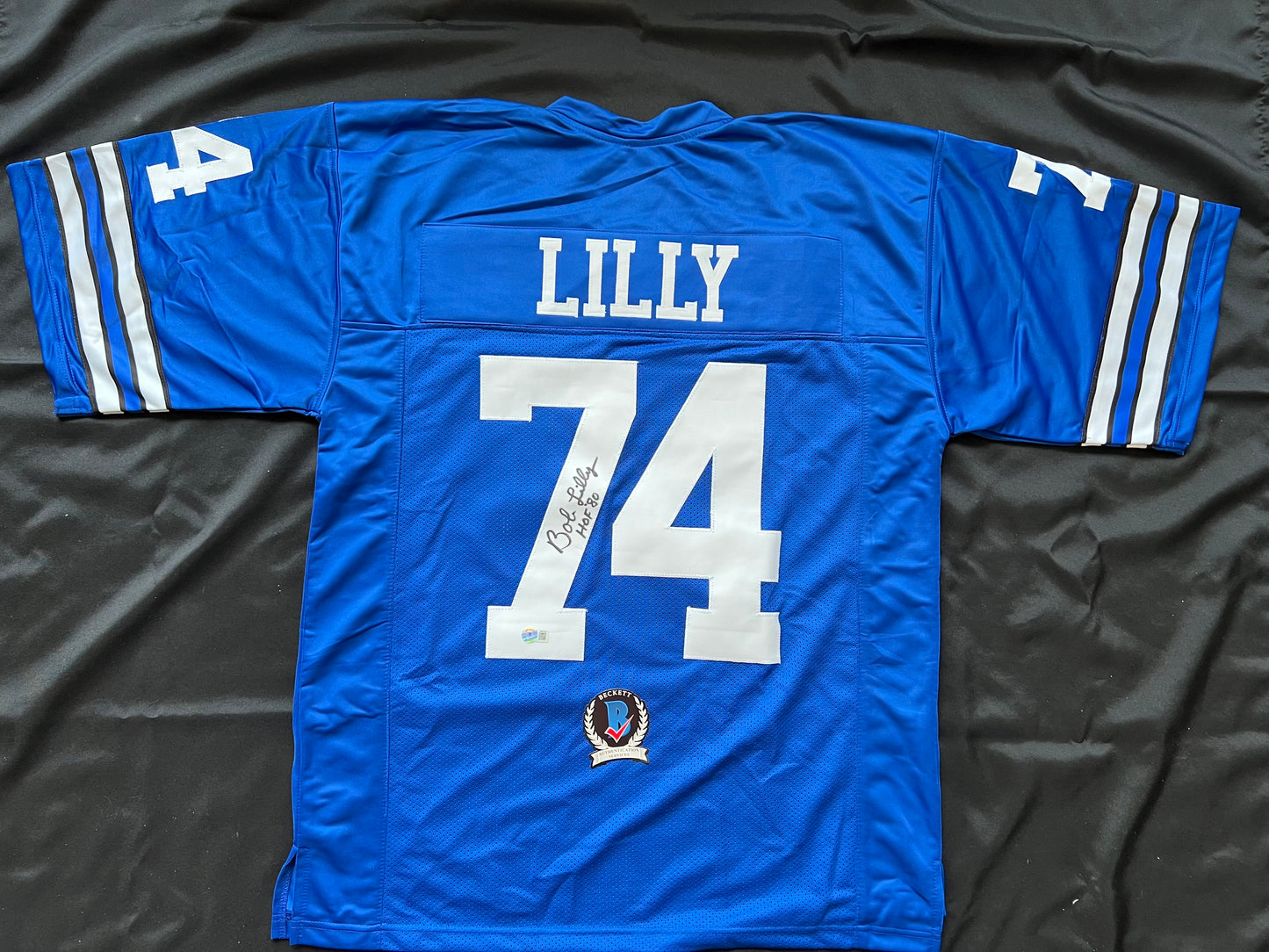 BOB LILLY SIGNED BLUE JERSEY Size 2XL Dallas Cowboys w/HOF 80 BAS COA