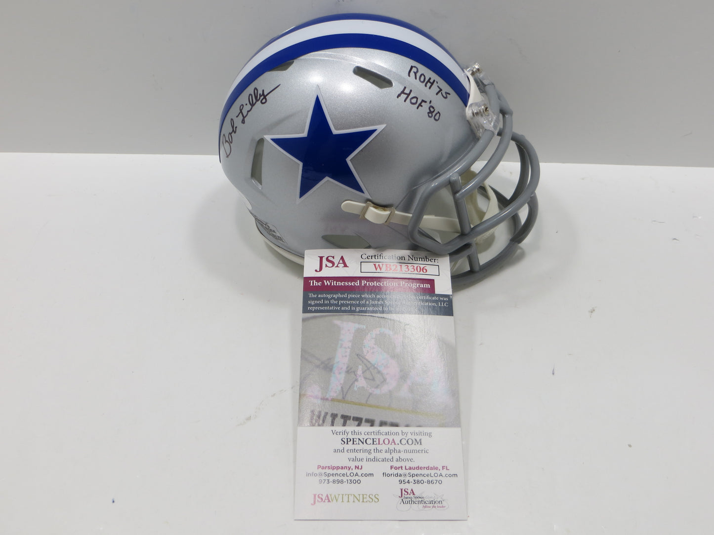 BOB LILLY SIGNED DALLAS COWBOYS RIDDELL MINI TB HELMET w/2 INSCs JSA COA