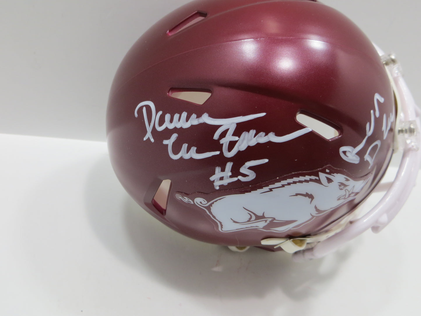 DARREN McFADDEN SIGNED ARKANSAS RAZORBACKS Riddell MINI HELMET wRunDMC BAS