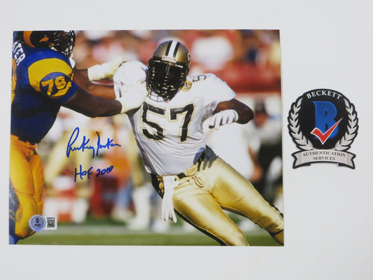 RICKEY JACKSON NEW ORLEANS SAINTS SIGNED 8x10 PHOTO v RAMS w/HOF2010 BAS