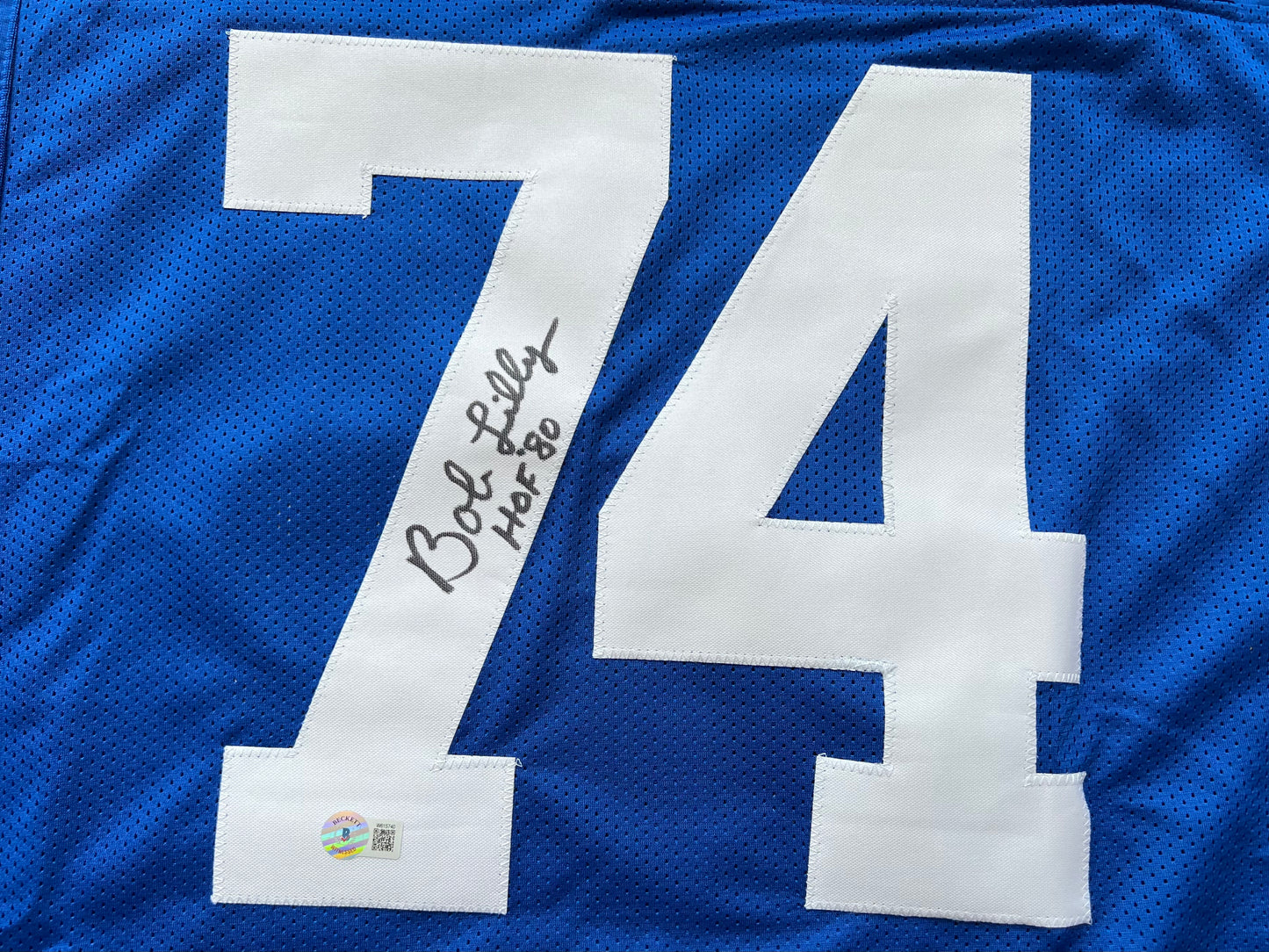 BOB LILLY SIGNED BLUE JERSEY Size 2XL Dallas Cowboys w/HOF 80 BAS COA