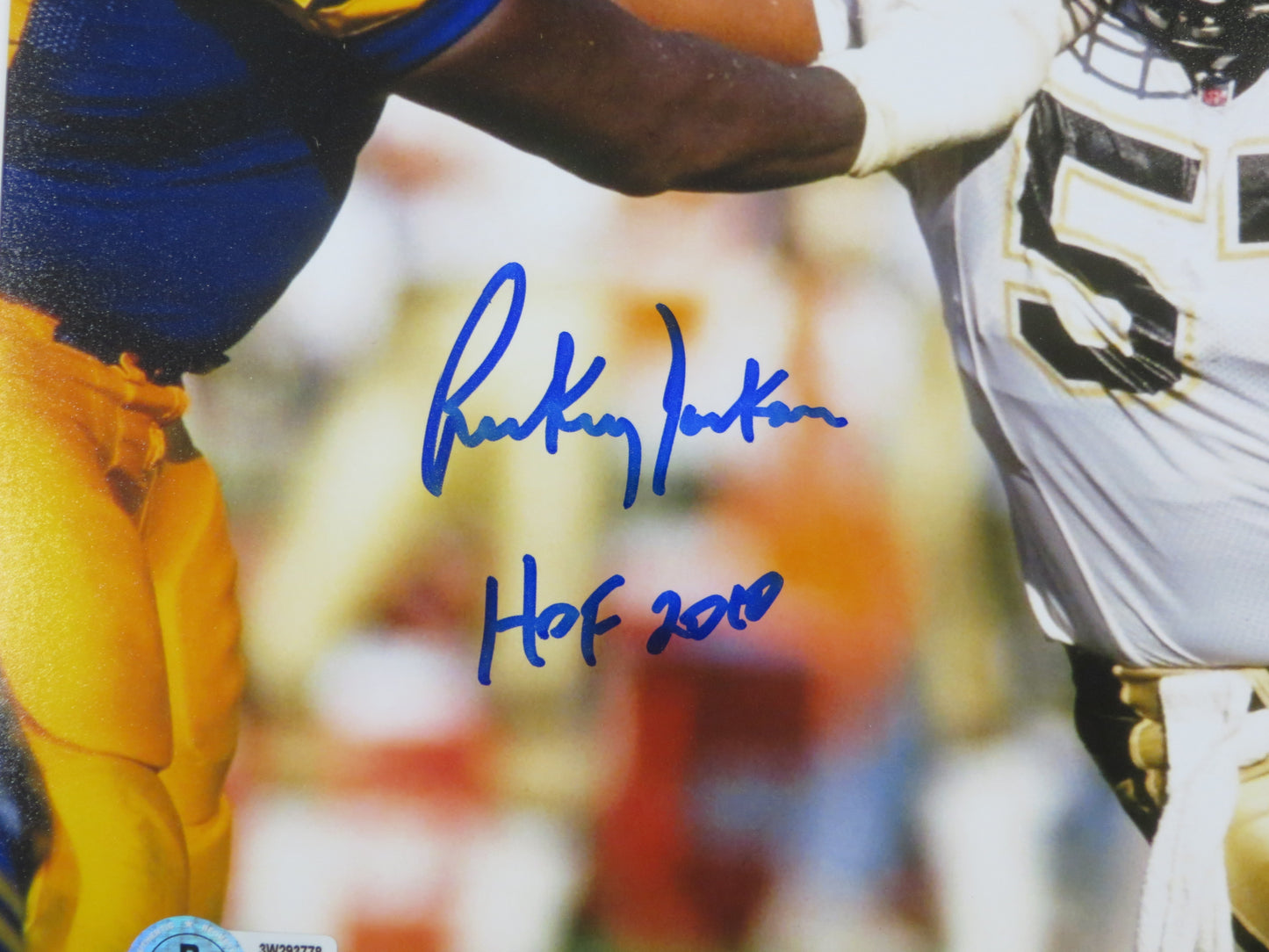 RICKEY JACKSON NEW ORLEANS SAINTS SIGNED 8x10 PHOTO v RAMS w/HOF2010 BAS