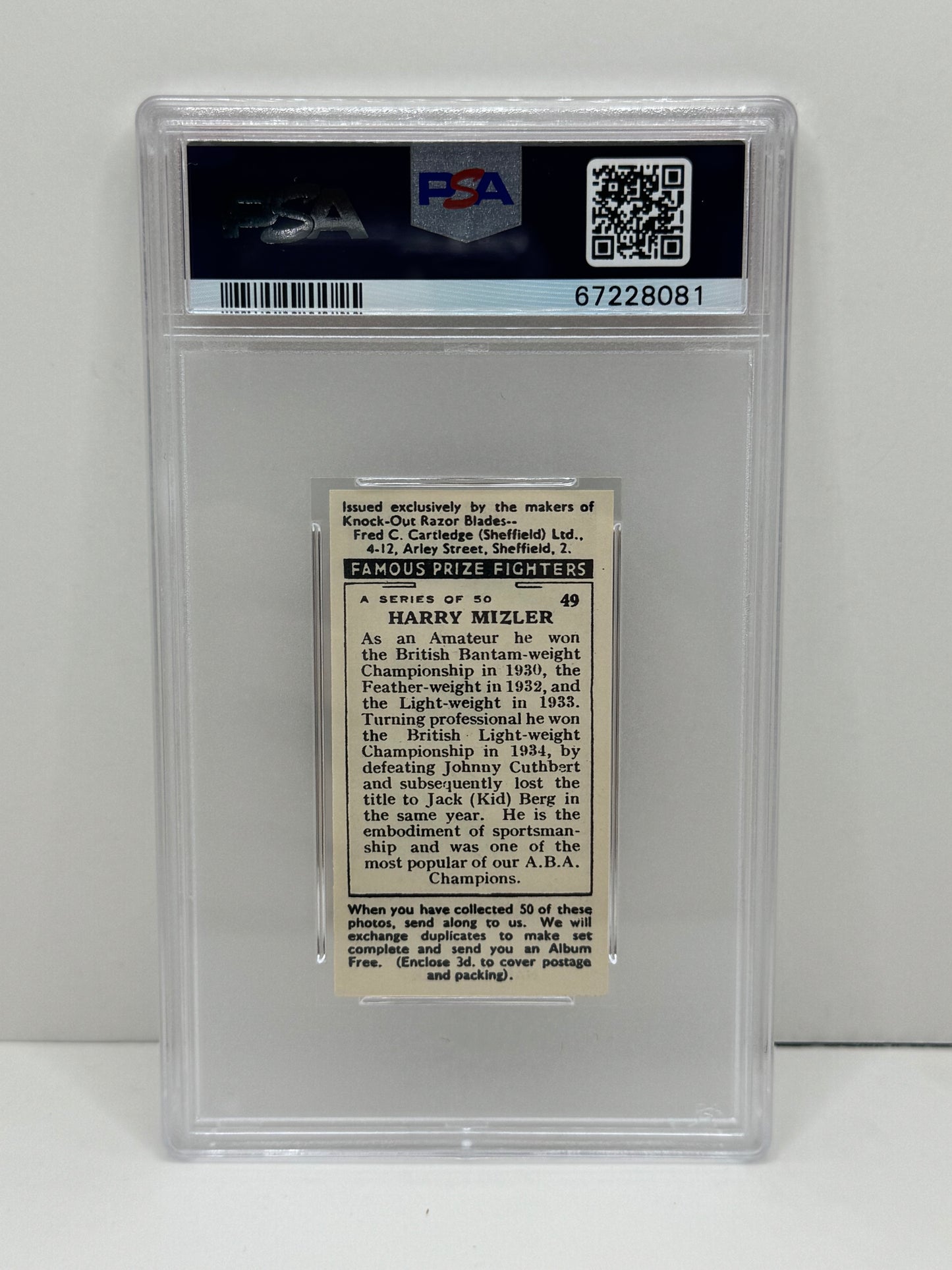 1938 F.C. Cartledge Harry Mizler Famous Prize Fighters #49 PSA 6 EX-MT