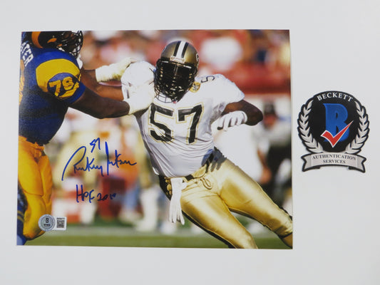 RICKEY JACKSON NEW ORLEANS SAINTS SIGNED 8x10 PHOTO v RAMS w/HOF2010 BAS