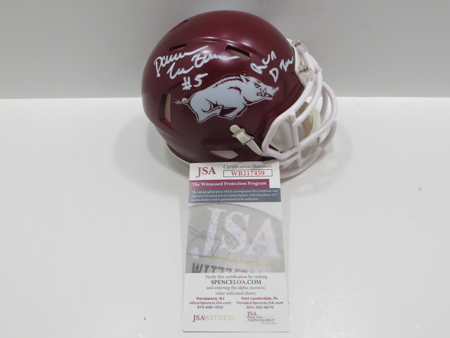DARREN McFADDEN SIGNED ARKANSAS RAZORBACKS Riddell MINI HELMET wRunDMC BAS