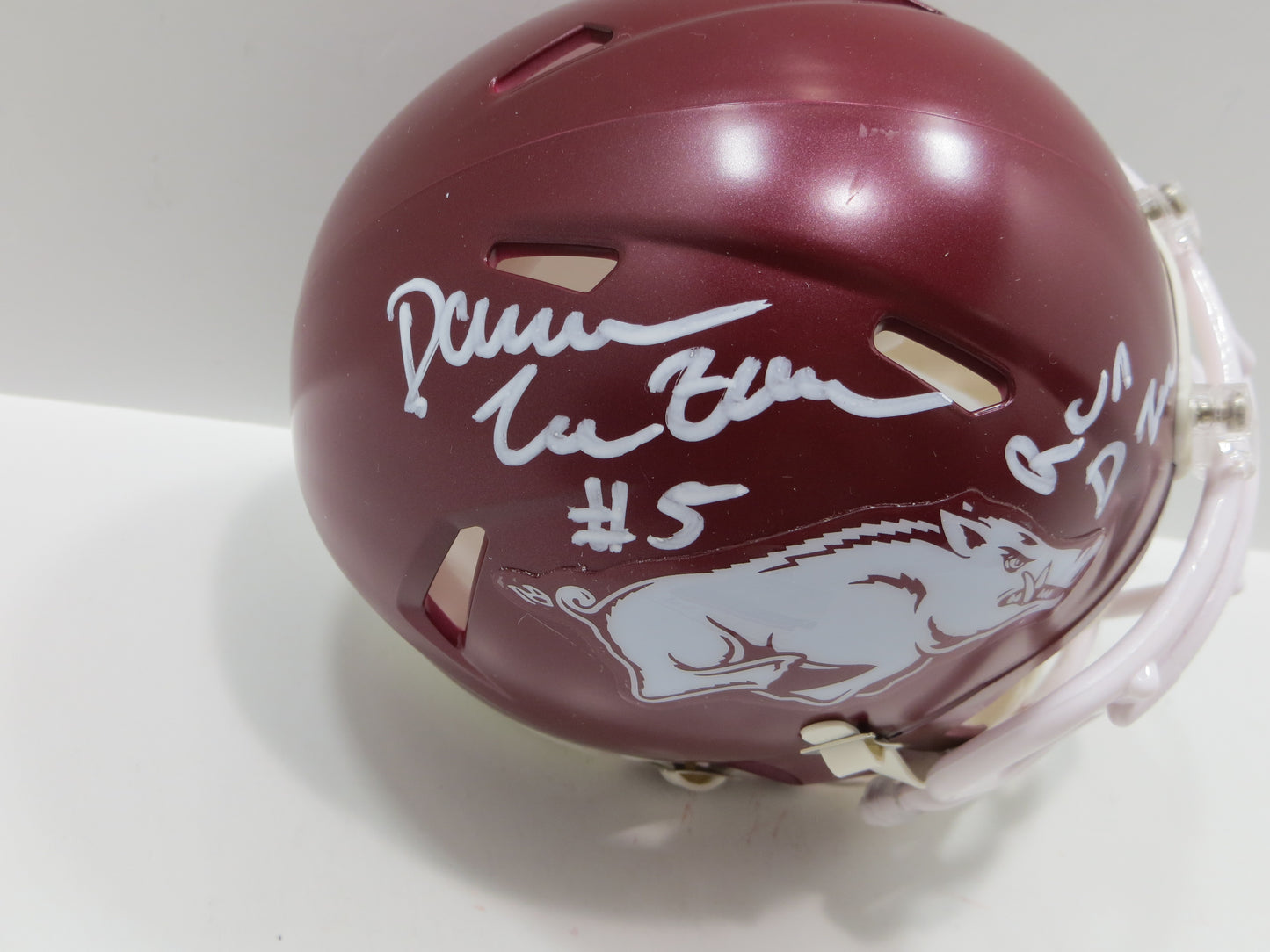 DARREN McFADDEN SIGNED ARKANSAS RAZORBACKS Riddell MINI HELMET wRunDMC BAS