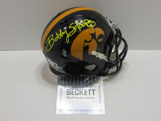 BOB STOOPS SIGNED IOWA HAWKEYES MINI HELMET Oklahoma Sooners BAS