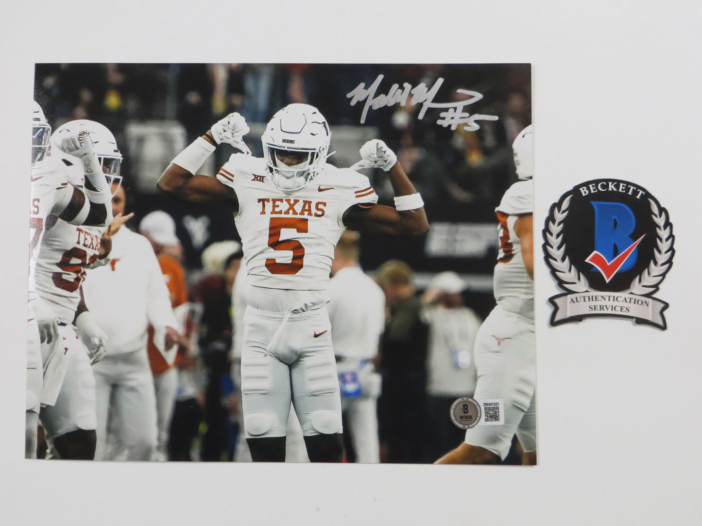 MALIK MUHAMMAD Texas Longhorns White Jersey SIGNED 8x10 PHOTO BAS COA