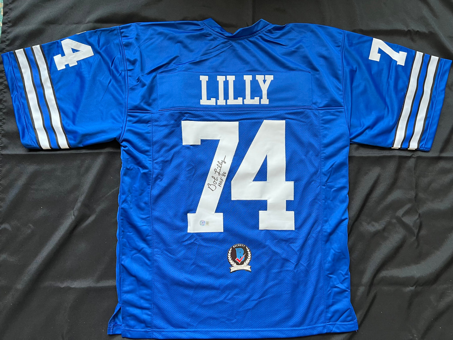 BOB LILLY SIGNED BLUE JERSEY Size 2XL Dallas Cowboys w/HOF 80 BAS COA