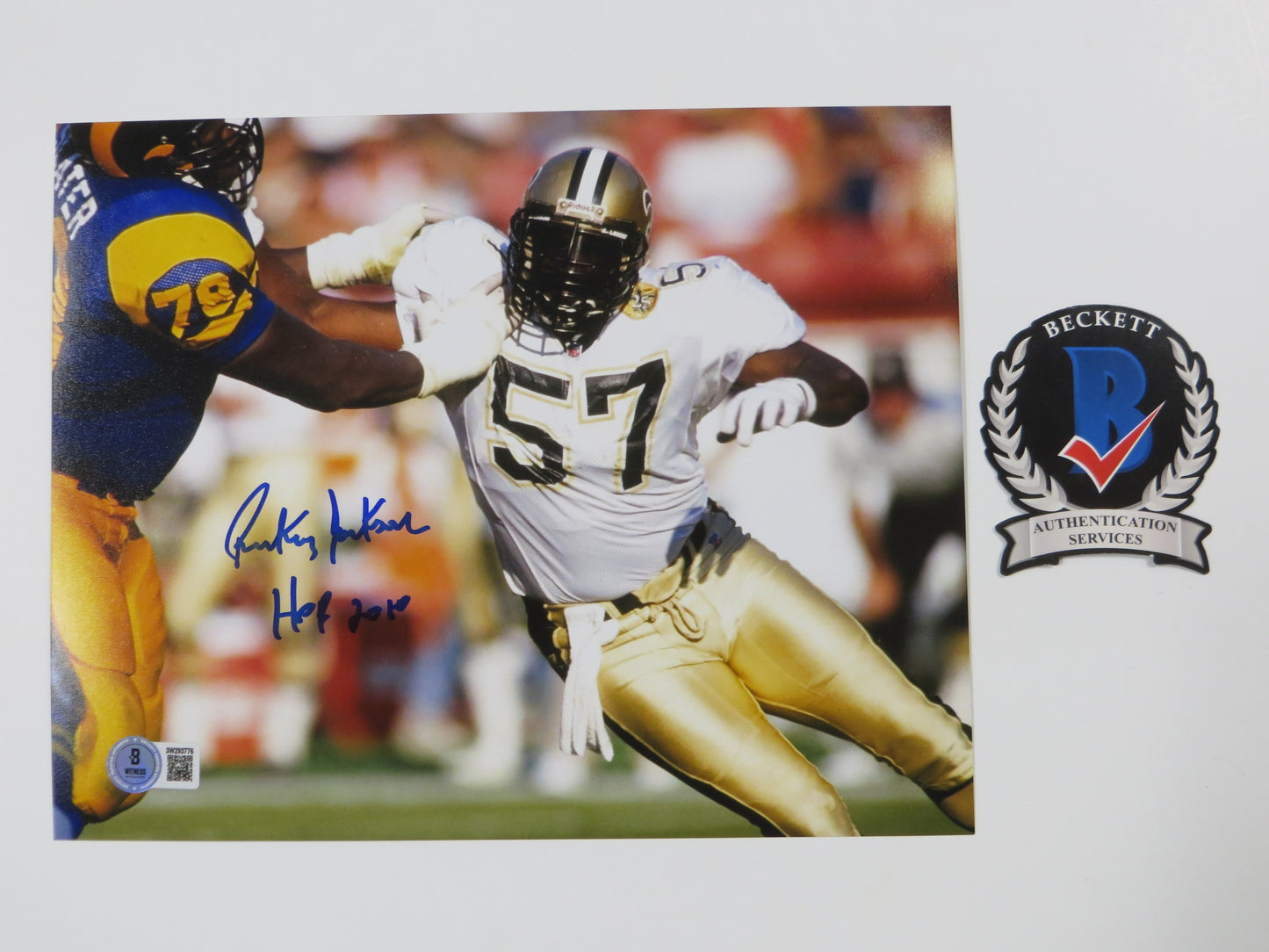 RICKEY JACKSON NEW ORLEANS SAINTS SIGNED 8x10 PHOTO v RAMS w/HOF2010 BAS