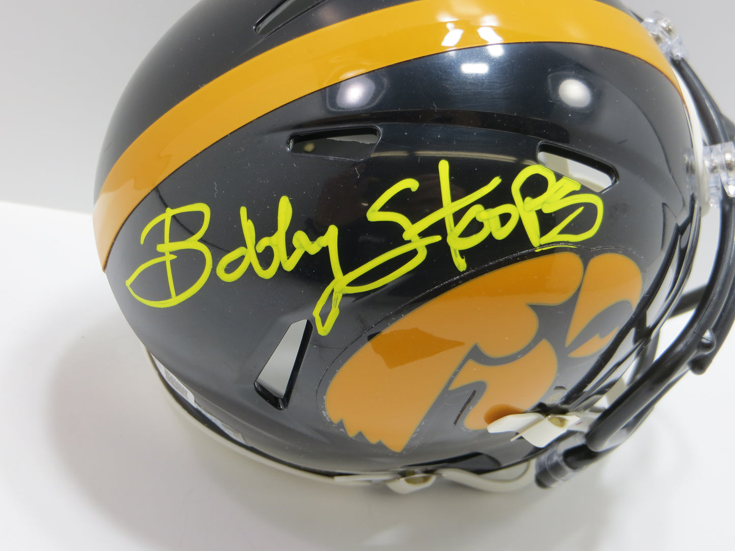 BOB STOOPS SIGNED IOWA HAWKEYES MINI HELMET Oklahoma Sooners BAS