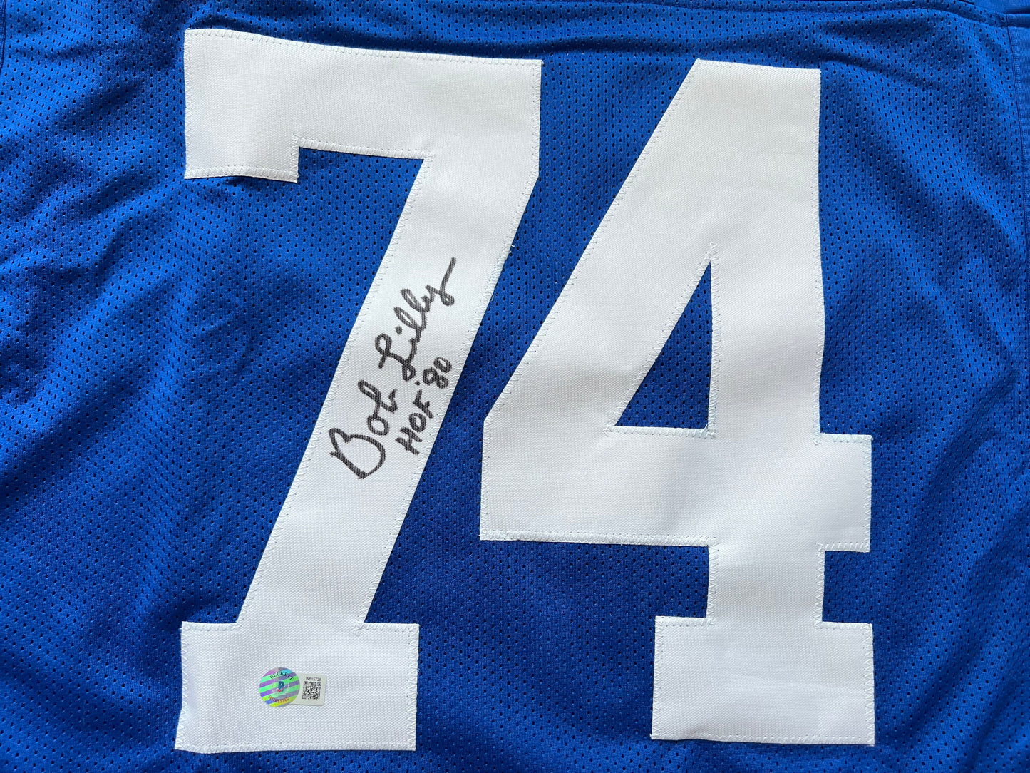 BOB LILLY SIGNED BLUE JERSEY Size 2XL Dallas Cowboys w/HOF 80 BAS COA