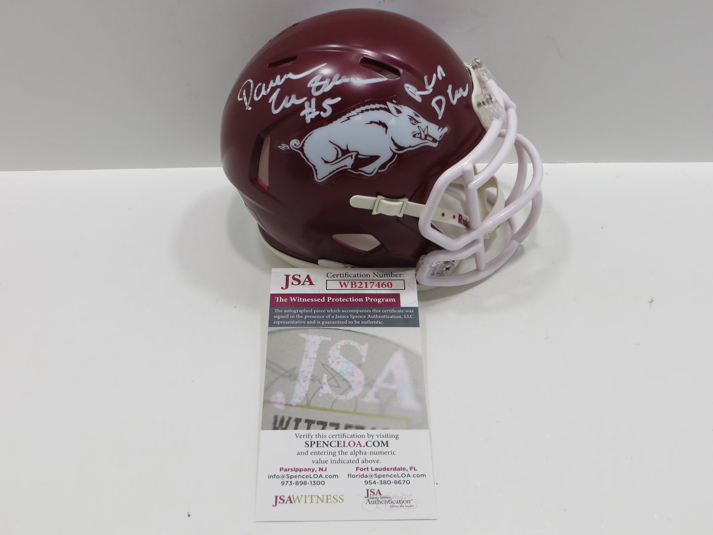 DARREN McFADDEN SIGNED ARKANSAS RAZORBACKS Riddell MINI HELMET wRunDMC BAS