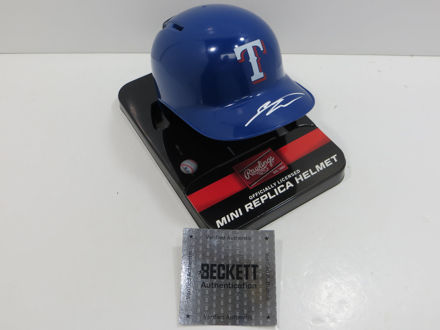 SEBASTIAN WALCOTT SIGNED TEXAS RANGERS MINI RAWLINGS BATTING HELMET BAS