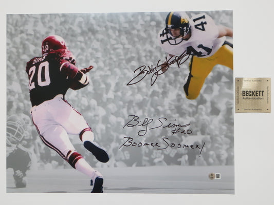 BOB STOOPS BILLY SIMS OU SOONERS IOWA SIGNED 16x20 PHOTO BAS COA
