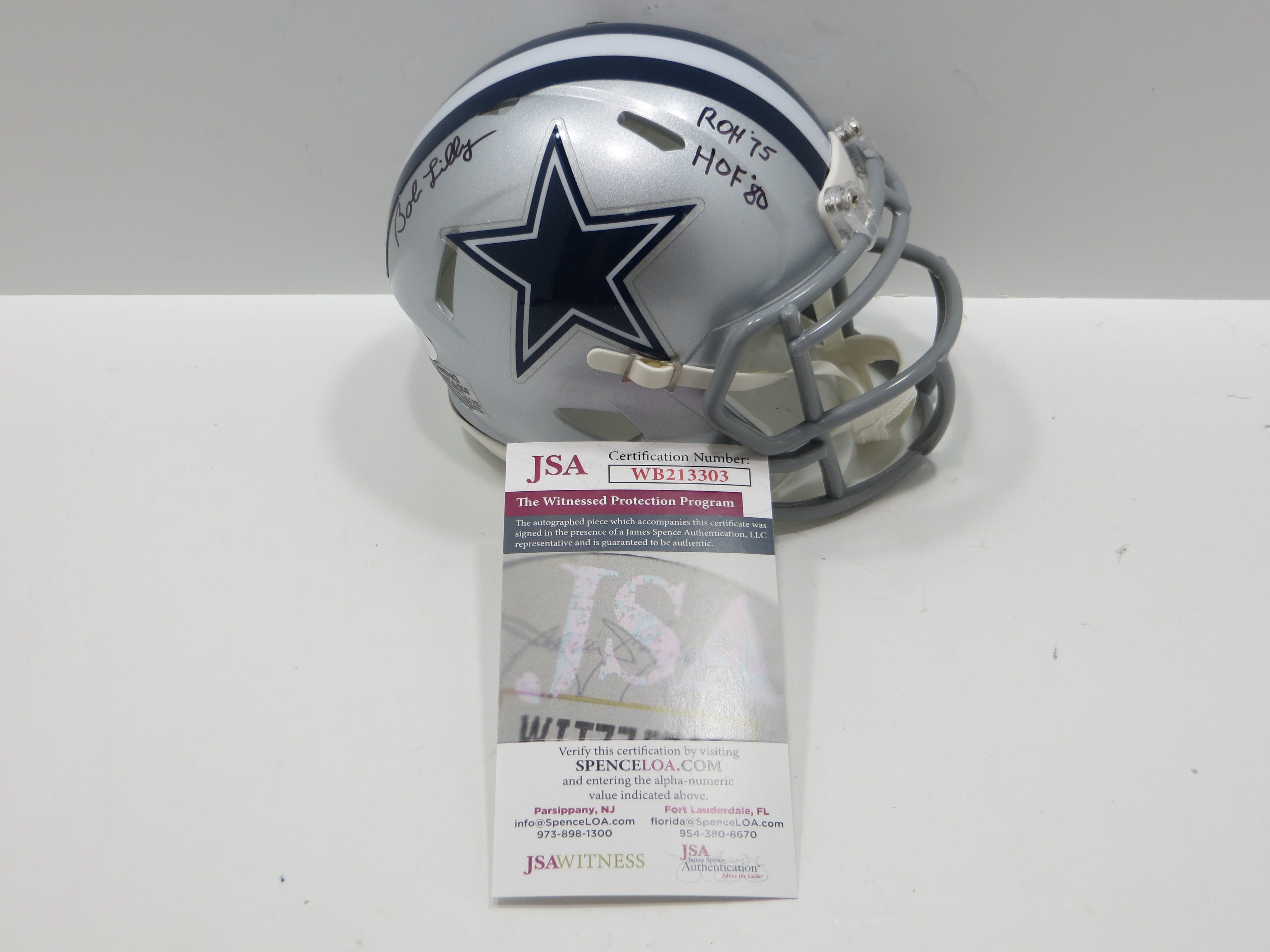 BOB LILLY SIGNED DALLAS COWBOYS RIDDELL MINI HELMET w/2 INSCs JSA COA ...