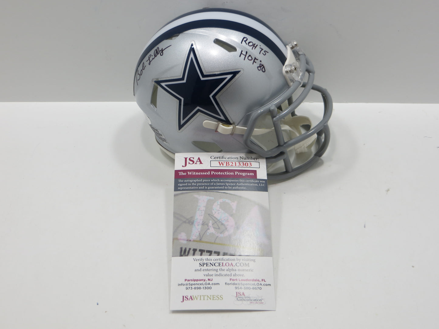 BOB LILLY SIGNED DALLAS COWBOYS RIDDELL MINI HELMET w/2 INSCs JSA COA