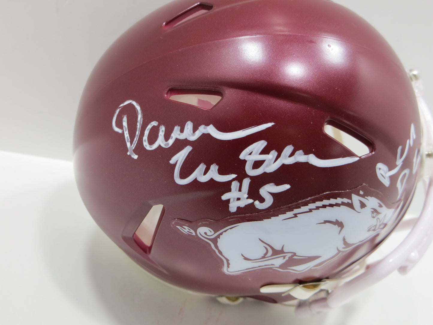 DARREN McFADDEN SIGNED ARKANSAS RAZORBACKS Riddell MINI HELMET wRunDMC BAS