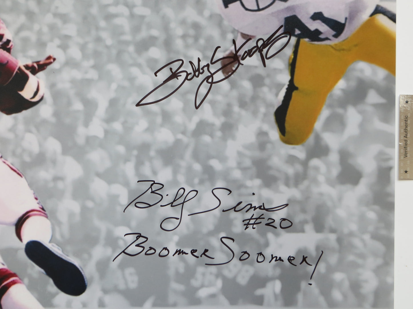 BOB STOOPS BILLY SIMS OU SOONERS IOWA SIGNED 16x20 PHOTO BAS COA
