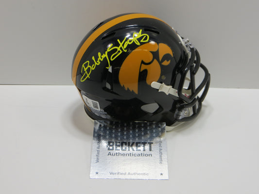 BOB STOOPS SIGNED IOWA HAWKEYES MINI HELMET Oklahoma Sooners BAS