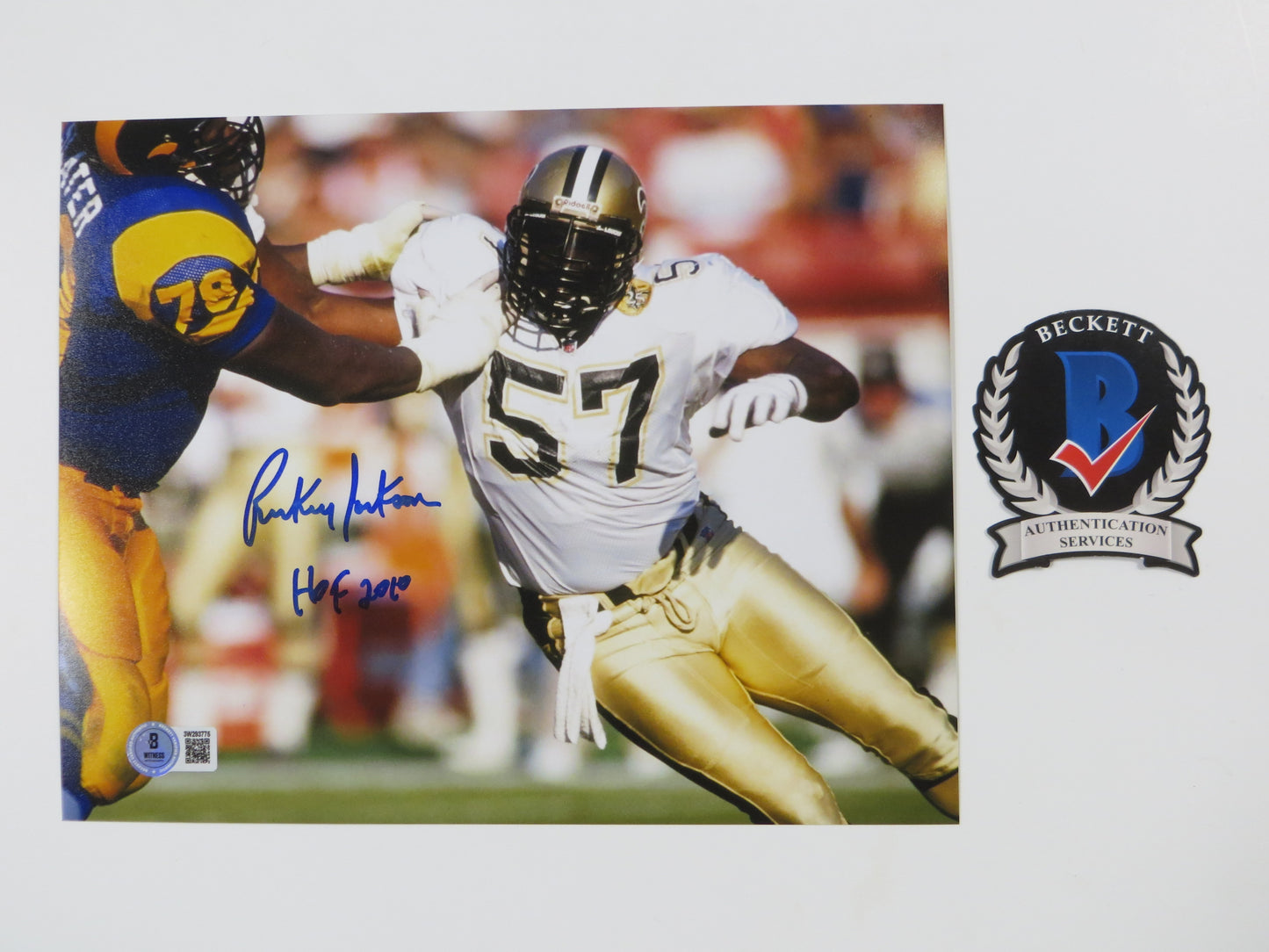RICKEY JACKSON NEW ORLEANS SAINTS SIGNED 8x10 PHOTO v RAMS w/HOF2010 BAS
