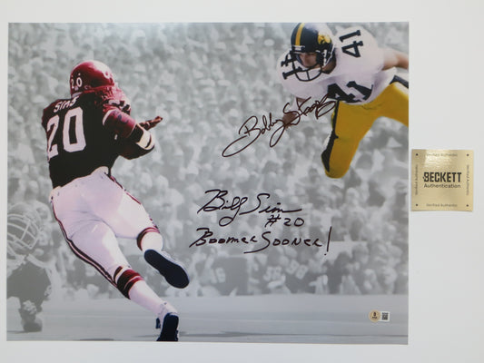 BOB STOOPS BILLY SIMS OU SOONERS IOWA SIGNED 16x20 PHOTO BAS COA