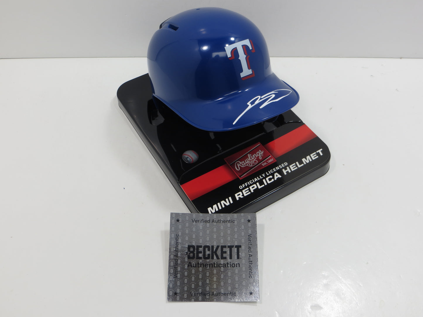 SEBASTIAN WALCOTT SIGNED TEXAS RANGERS MINI RAWLINGS BATTING HELMET BAS
