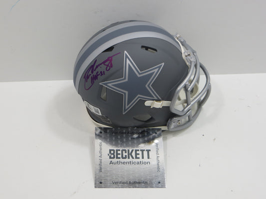 DREW PEARSON DALLAS COWBOYS SIGNED SLATE Mini Helmet w/HOF 21 BAS COA
