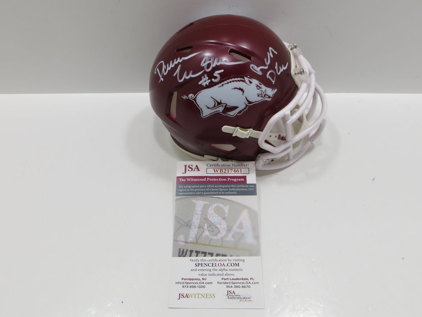 DARREN McFADDEN SIGNED ARKANSAS RAZORBACKS Riddell MINI HELMET wRunDMC BAS