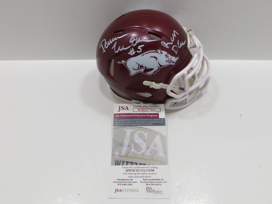 DARREN McFADDEN SIGNED ARKANSAS RAZORBACKS Riddell MINI HELMET wRunDMC BAS