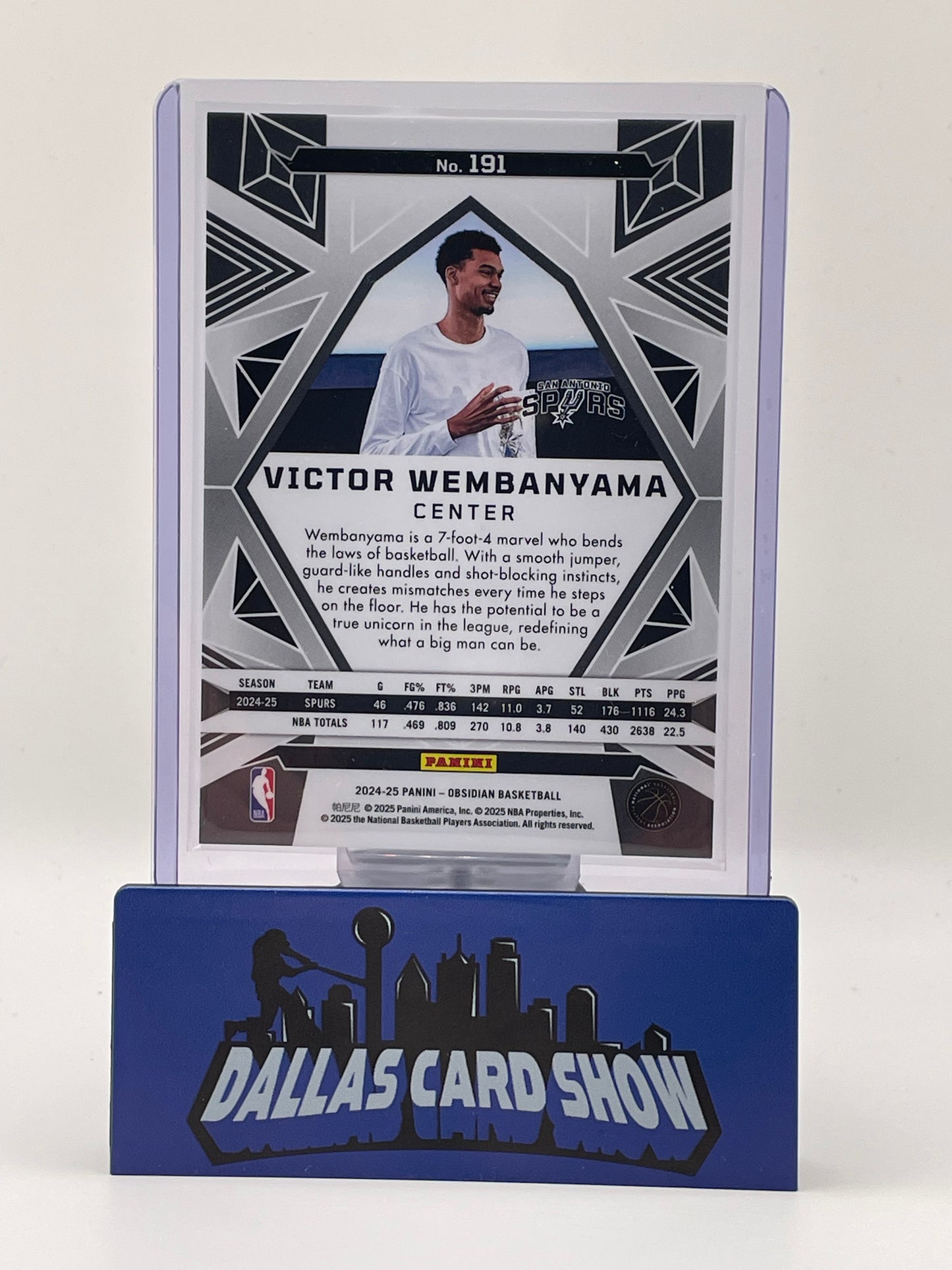2024-25 Panini Obsidian Victor Wembanyama #191 ROTY Trophy Electric Etch Base