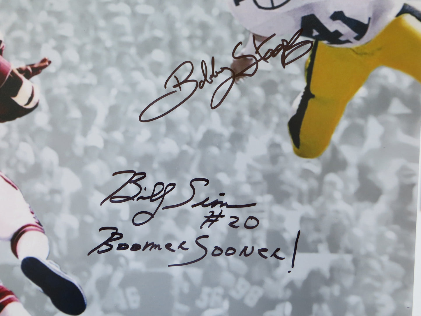 BOB STOOPS BILLY SIMS OU SOONERS IOWA SIGNED 16x20 PHOTO BAS COA