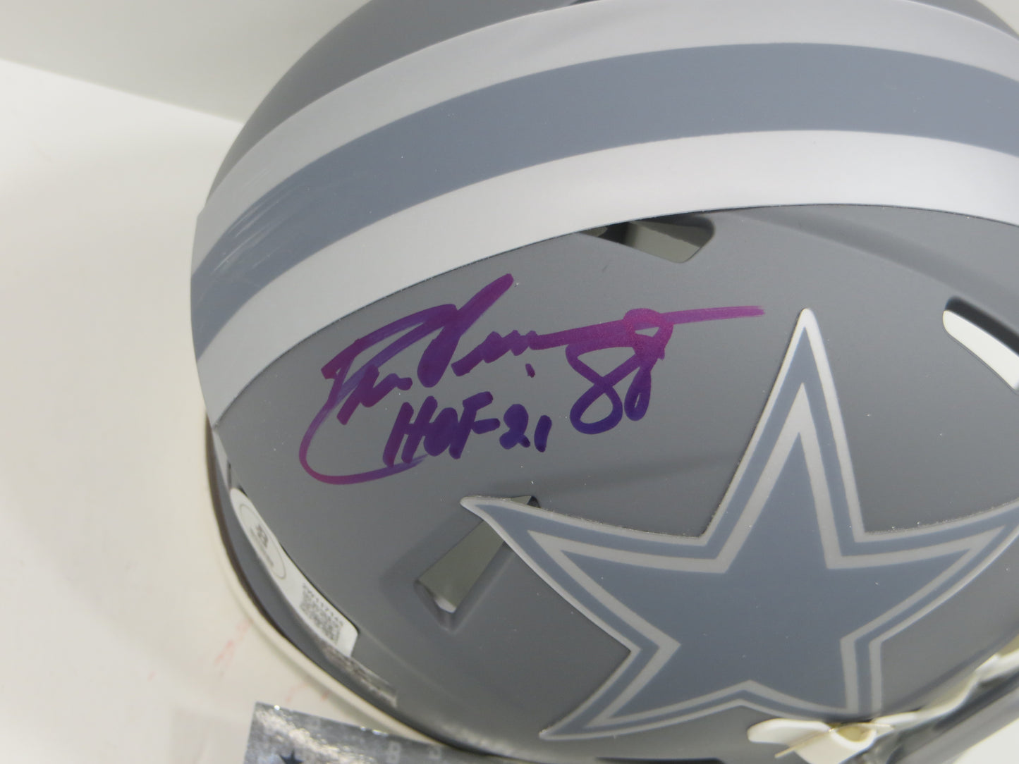 DREW PEARSON DALLAS COWBOYS SIGNED SLATE Mini Helmet w/HOF 21 BAS COA